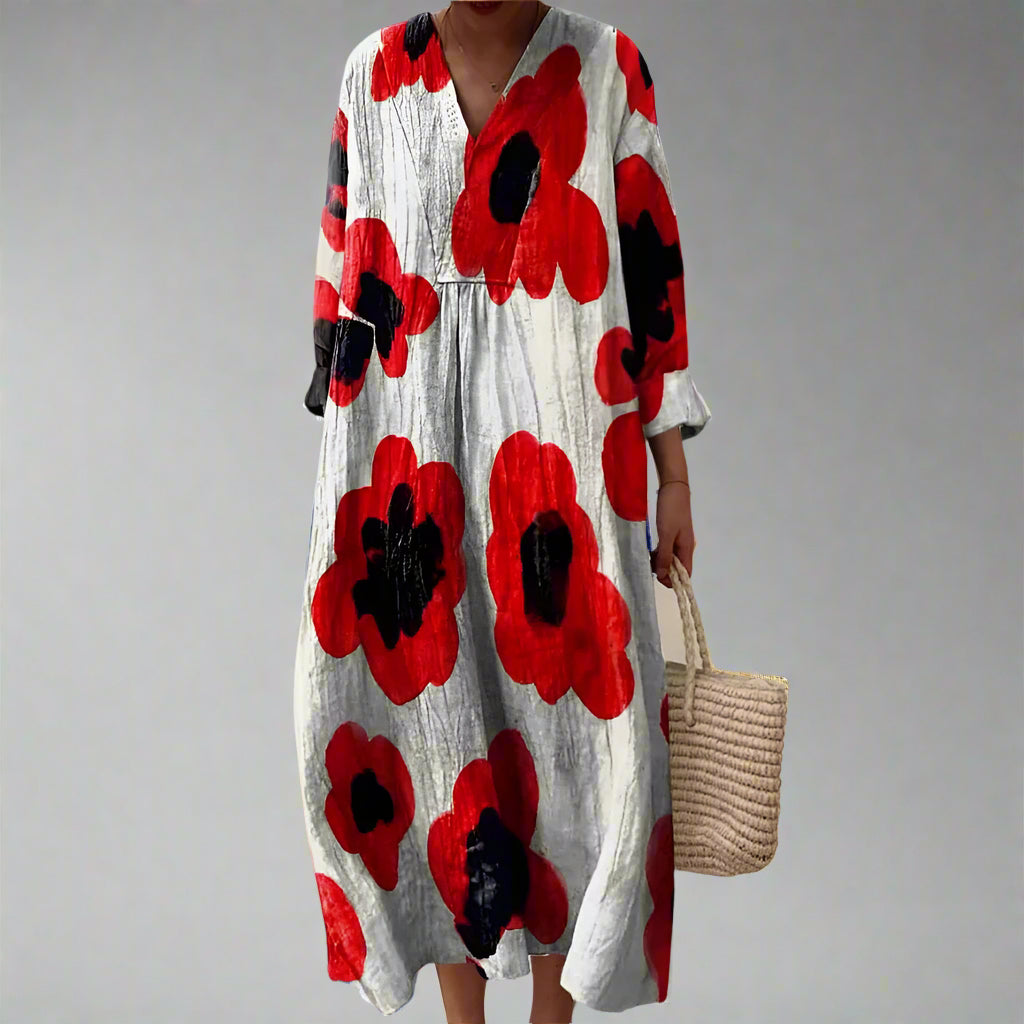 Barbara™ | Bold Poppy Print Cotton Maxi Dress