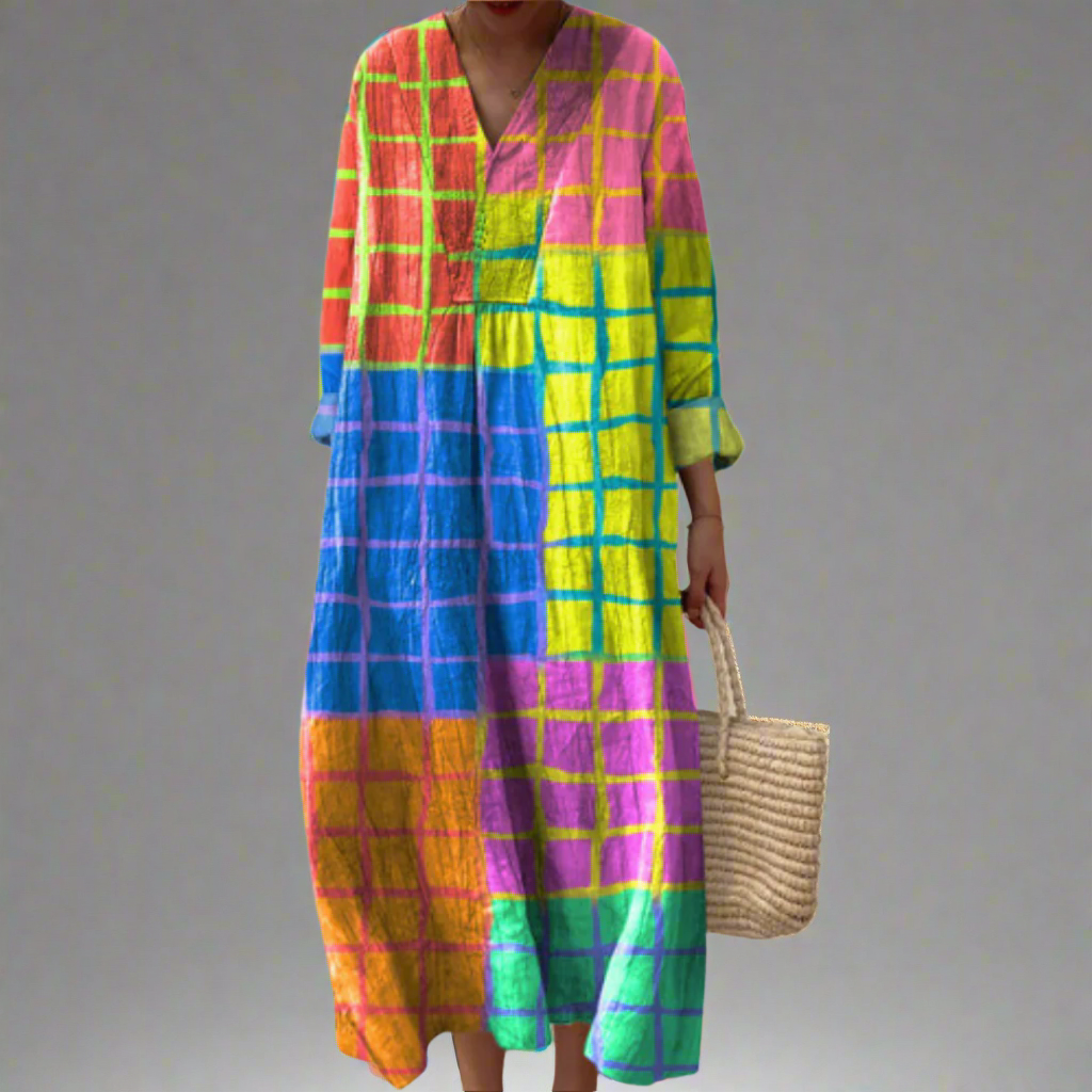 Leona™ | Vibrant Check Maxi Dress