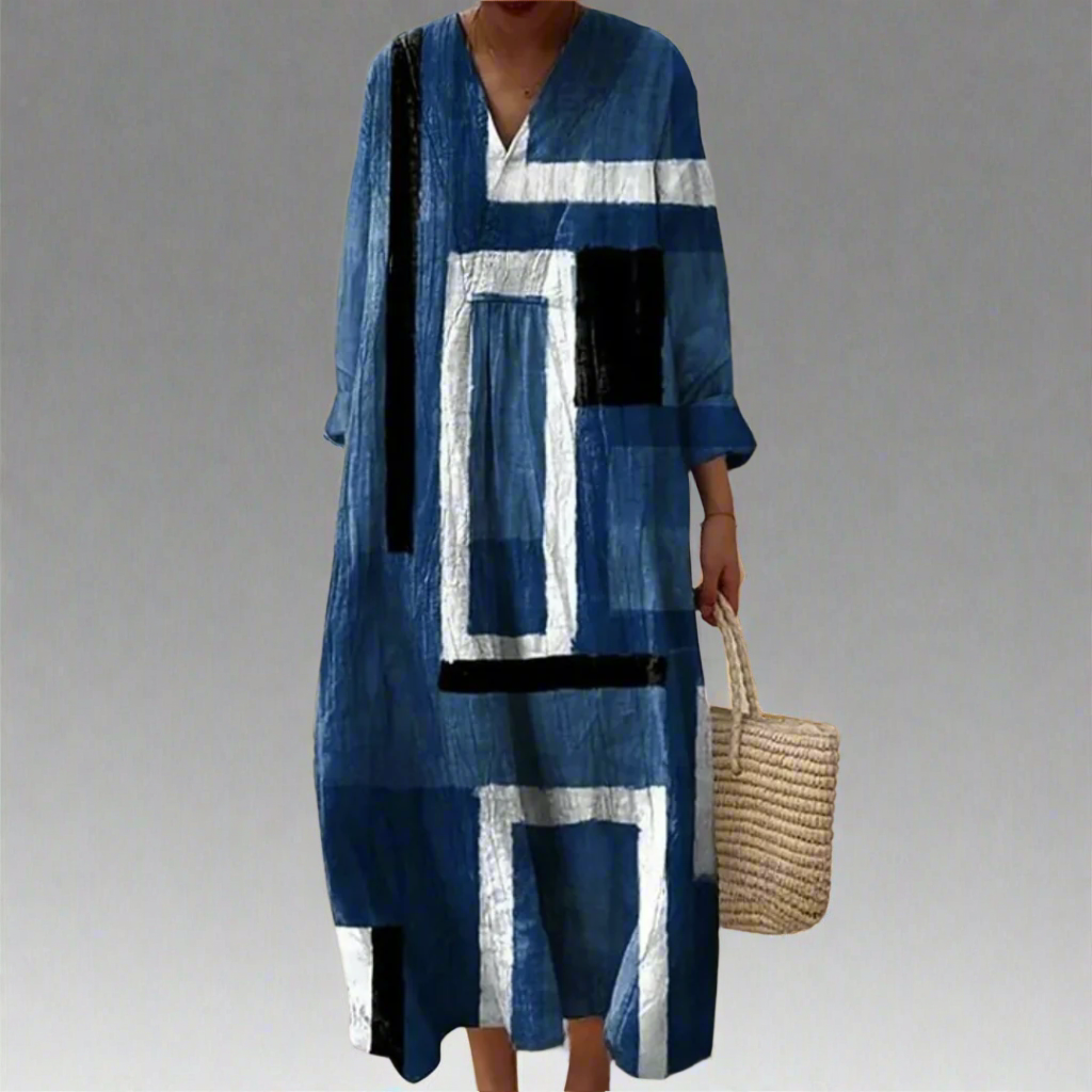 Monique™ | Abstract Marine Blue Loose Maxi Dress