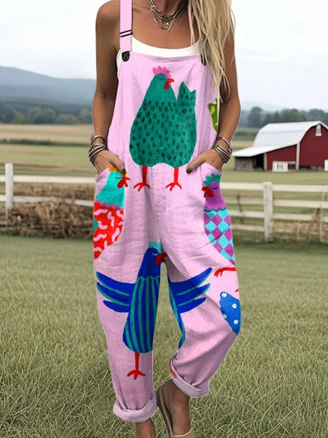 Birdie | Dungaree with Playful Chickens and Birds