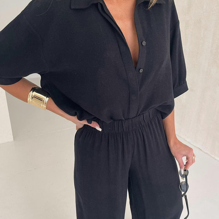 LATIFA™ - Classic Long-Sleeved High Waist Wide Leg Pants Set
