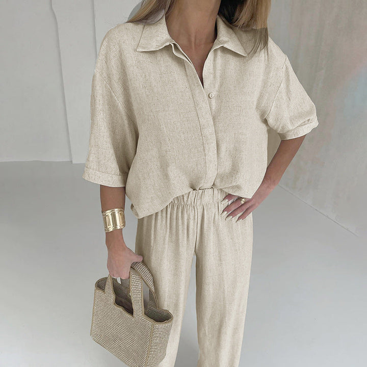 LATIFA™ - Classic Long-Sleeved High Waist Wide Leg Pants Set