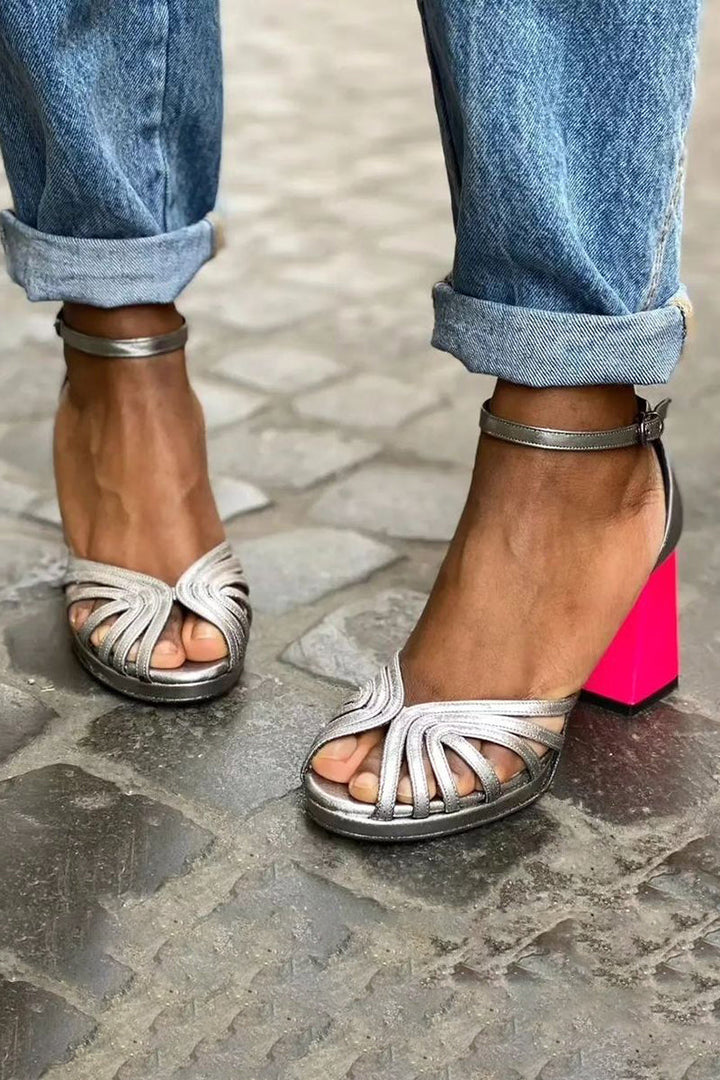 Seraphina™ | Shiny sandals with a chunky heel and elegant buckle