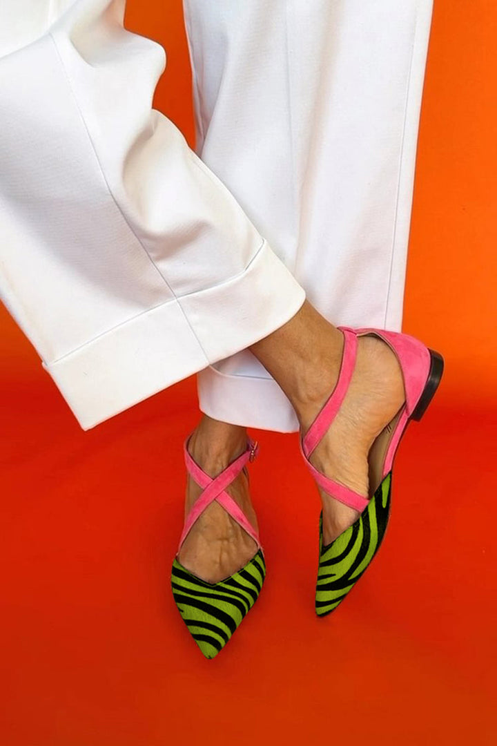 Zarella | Zebra Print Flat Sandals with Crossed Ankle Straps