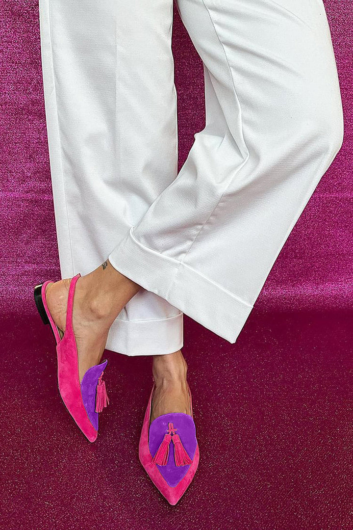 Frendessa | Colourful ballet flats with fringes and a decorative ankle strap