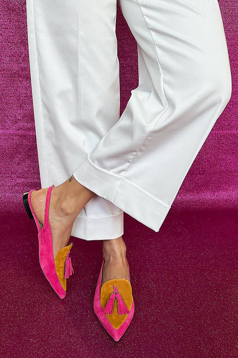 Frendessa | Colourful ballet flats with fringes and a decorative ankle strap