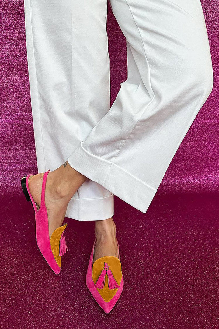Frendessa | Colourful ballet flats with fringes and a decorative ankle strap